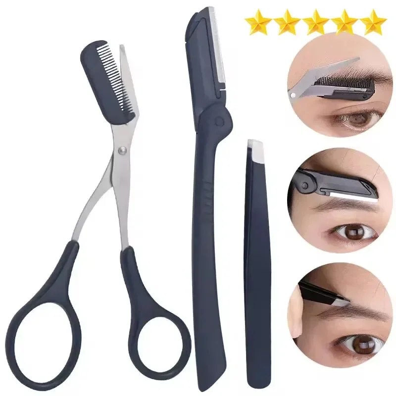 1/3pcs stainless steel eyebrow clip comb Scissors Eyebrow trimmer Eyebrow trimmer tool Women's beauty tools eyebrow tweezers