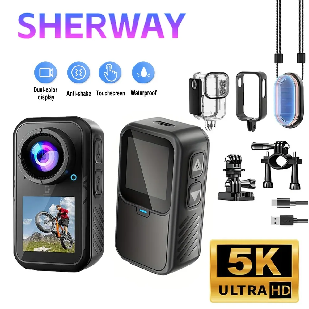 5K Thumb Action Camera 4K 30FPS 6-Axis Touch Screen Stabilization Pocket Sports Camera Magnetic Motorcycle Waterproof Bodycam