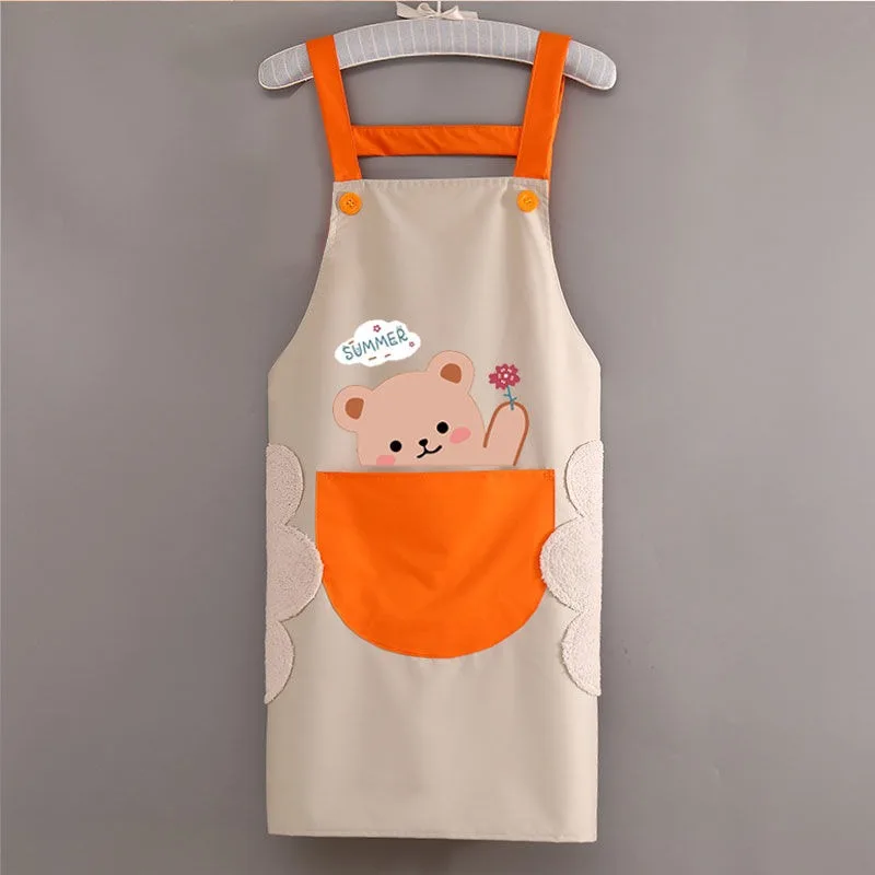 Little Bear Cute Kitchen Household Adult Antifouling Apron Sleeveless Waterproof Cartoon Printed Women Aprons Cleaning Accessory