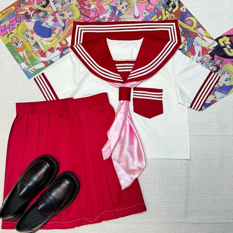Sweet Red School Uniform Set for plus Size Women Original JK Uniform Traditional Sailor Suit Adorable Soft Girl Outfit image 4