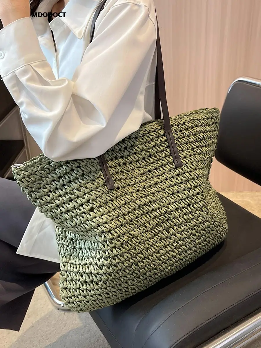 Luxury Design Straw Woven Tote Bags Summer Casual Large Capacity Handbags New Fashion Beach Women Shoulder Simple Style Shopping