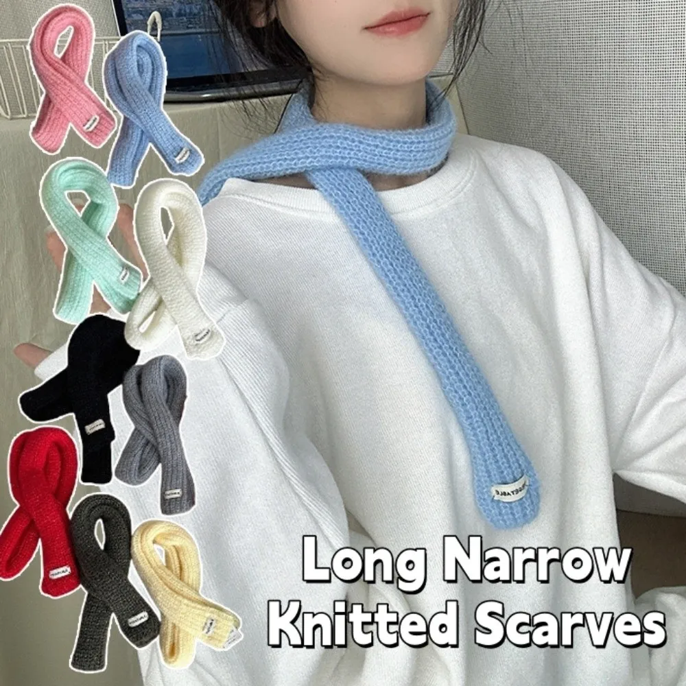 

Cute Solid Color Long Narrow Scarves Korean Style Y2K Knitted Scarf Keep Warm Ribbon Sweet Scarf Spicy Girl