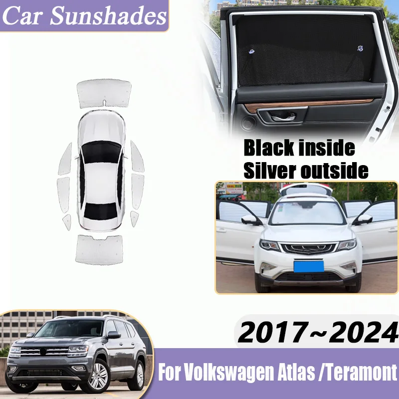 For Volkswagen Atlas Teramont 2017-2024 Car Sunshade Heat Insulation Shading Anti-UV Privacy Protection Sun Visors Accessories