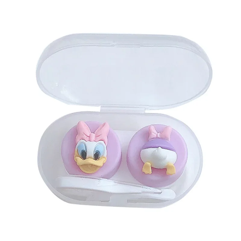 Disney Mickey Mouse Contact Lens Case Cartoon Mini Beauty Pupil Box Women Travel Portable Mirror Lenses Storage Boxes Container