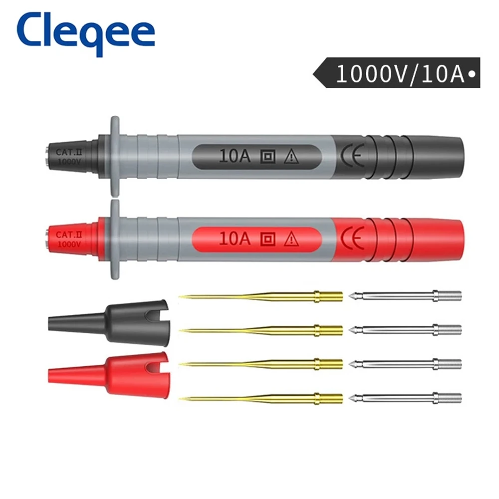 Cleqee-pluma de sonda de prueba P8003, multímetro con agujas afiladas chapadas en oro reemplazables de 1mm + pluma de prueba multiusos de aguja