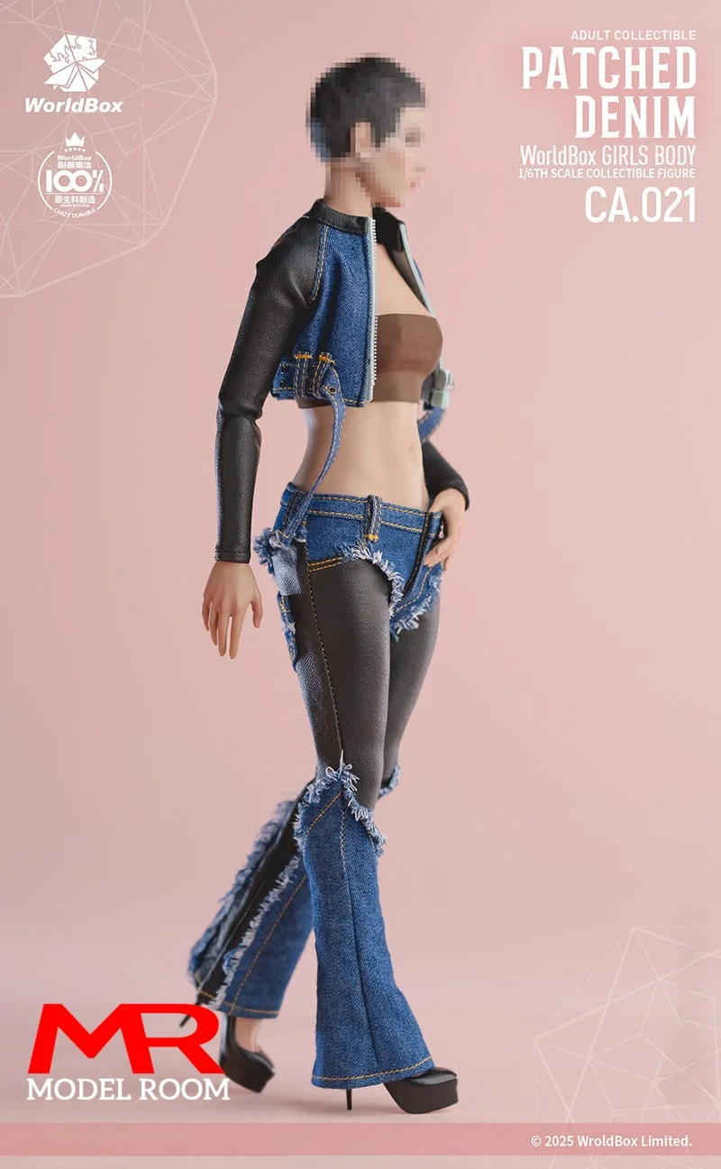 ชุดเดนิมสไตล์เรโทรแบบแพทช์เวิร์คสำหรับตุ๊กตาแอคชั่นฟิกเกอร์ขนาด 1/6 รุ่น Worldbox CA021 เหมาะสำหรับตุ๊กตาขนาด 12 นิ้ว