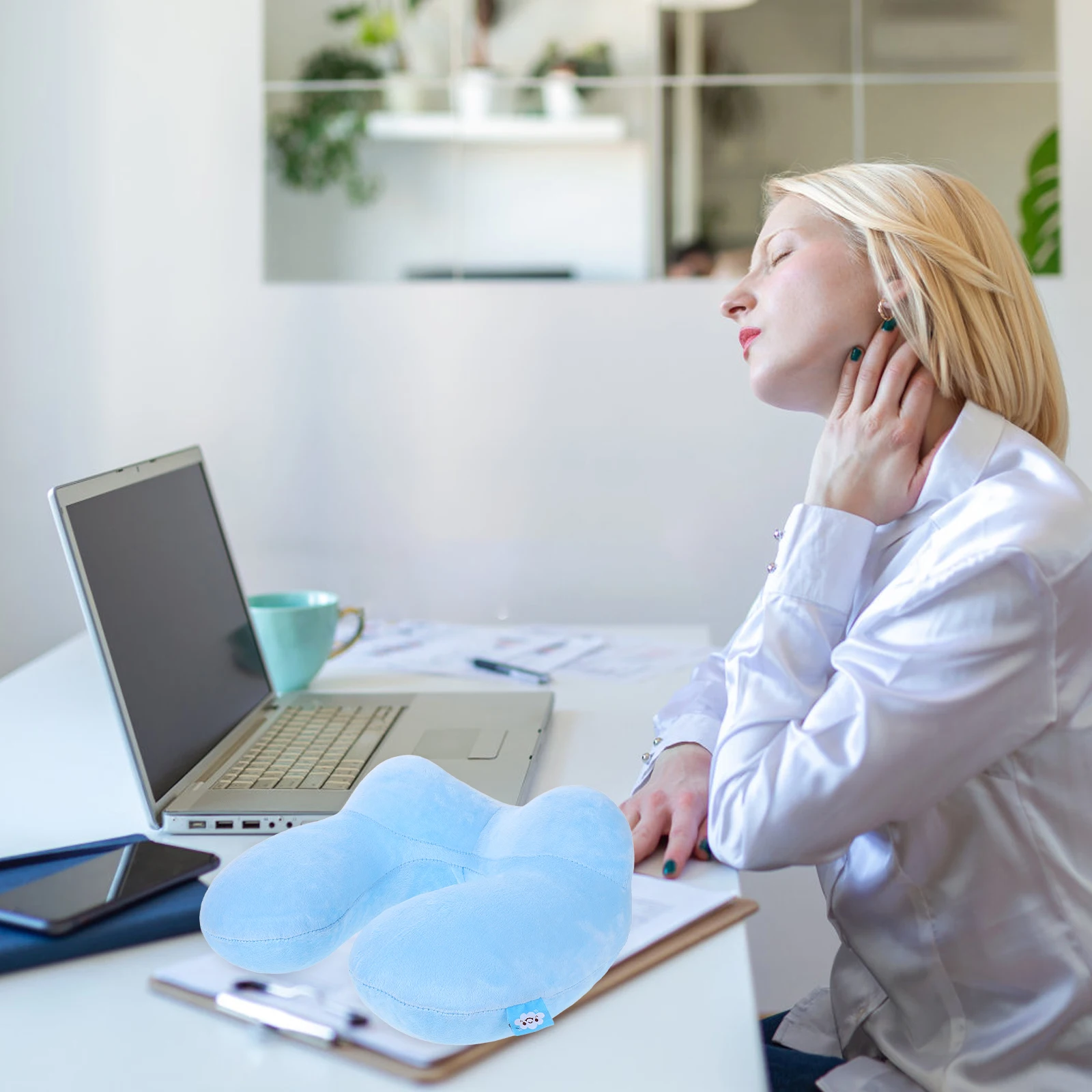 

U Shaped Inflatable Travel Neck Travel Pillow Inflatable Pillow Sky Blue Adjustable Firmness Ergonomic Design Removable Cover