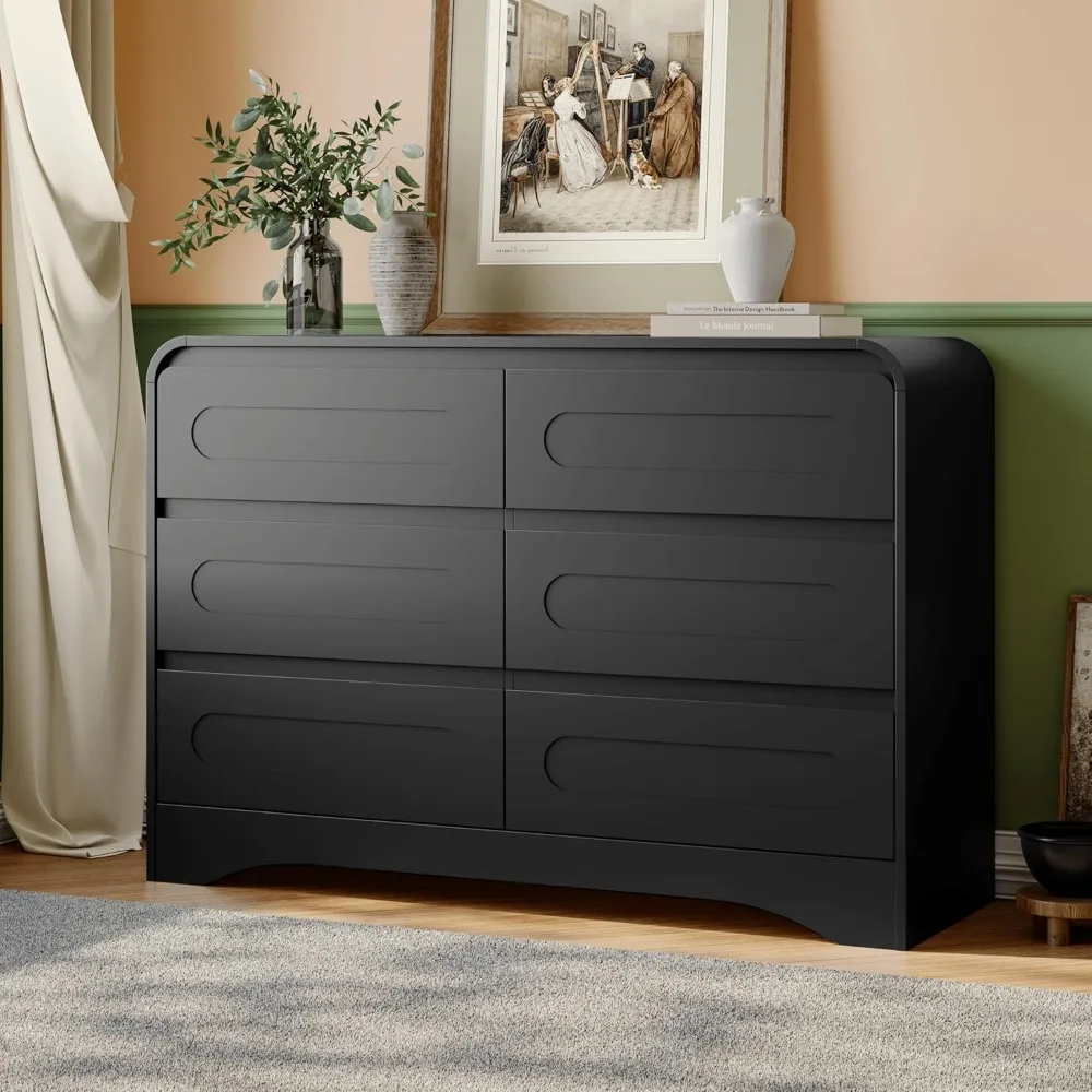 

Dresser for Bedroom, Modern Black 6 Dressers & Chests of Drawers, 47" Wide Wood Drawer Organizer for Bedroom, Curved Edge Design