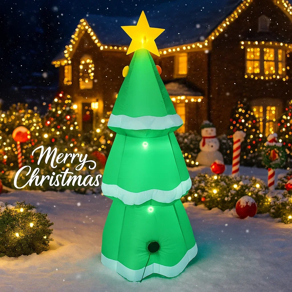 Juguetes inflables de Navidad de 4,92 pies con luz LED, suministros de árbol de estrella de Navidad, adorno para el hogar, regalo festivo, decoraciones de patio de Navidad