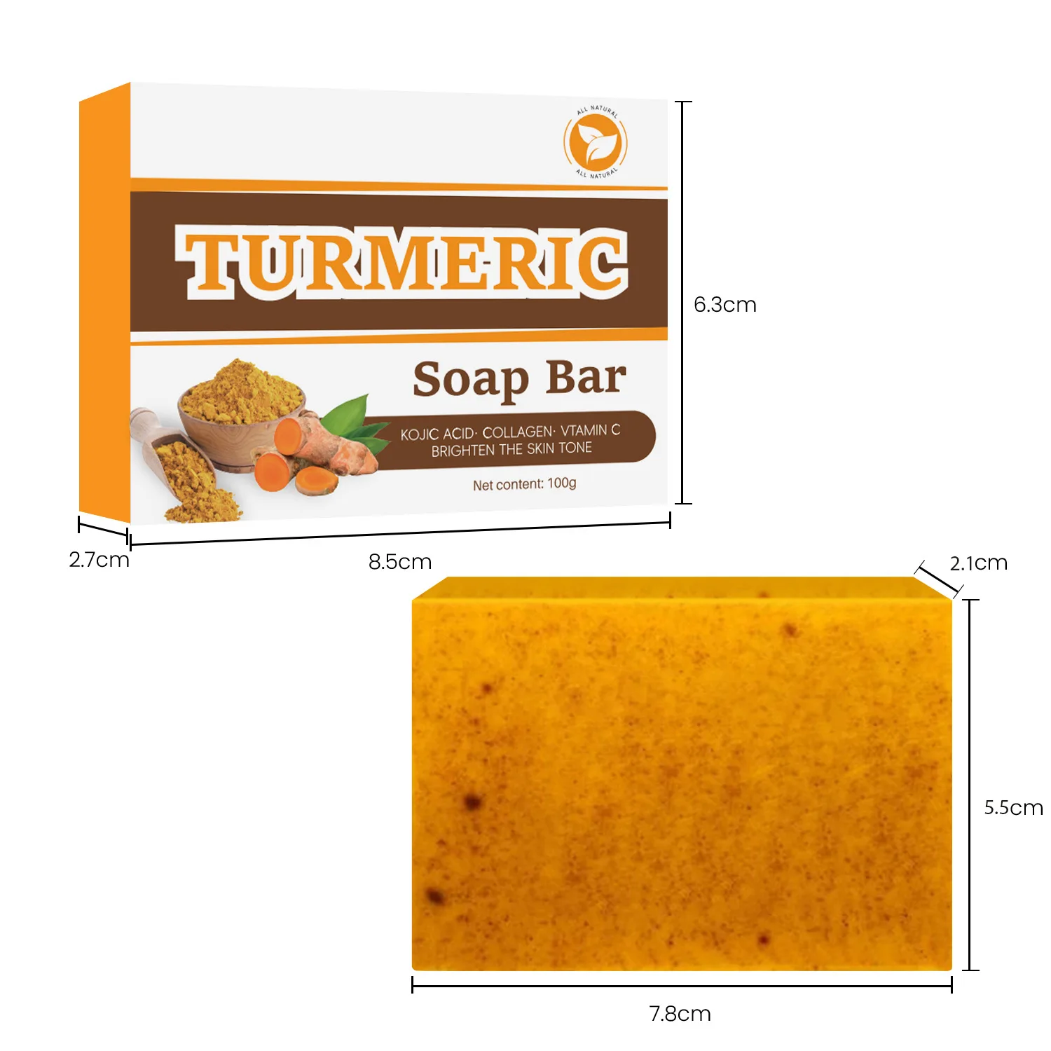 5-Pack Turmeric&Kojic Acid Soap Bars Unisex-Adult,Alcohol-Free with Turmeric Scent,All Skin Types,Deep Cleansing for Skin Care