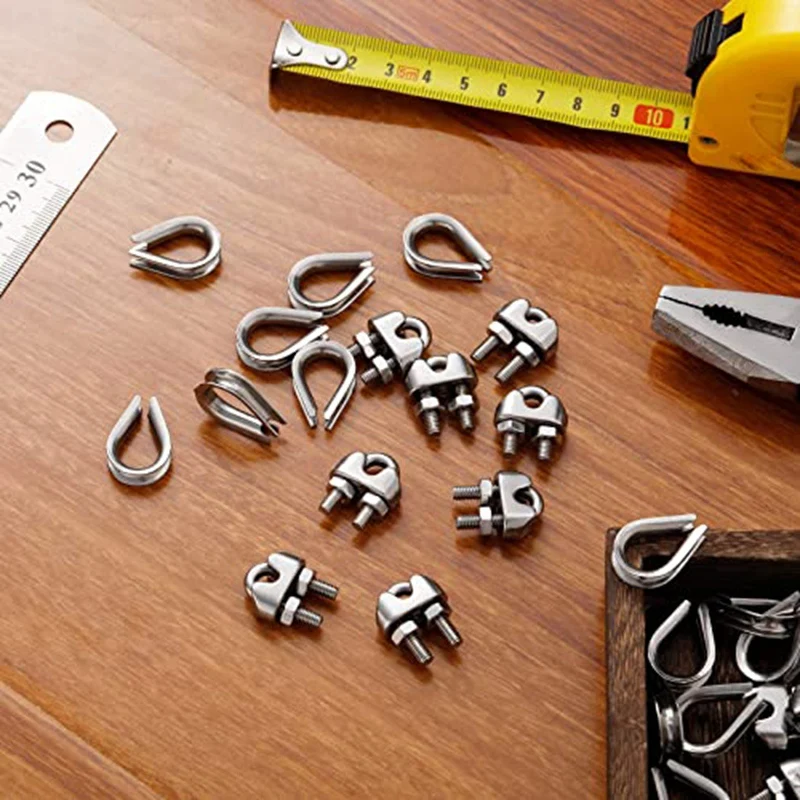 60-teiliges 1/8-Zoll-Drahtseil-Set, M3-Metalldrahtseil-Kabelklemme und M3-Edelstahl-Fingerhüte, einfach zu installieren, breite Anwendungen