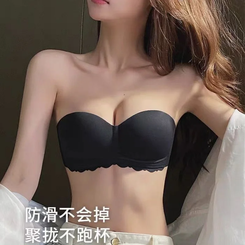 New popular strapless non-slip underwear for women, stable and non-running cup, no steel ring, small breasts gathering bra