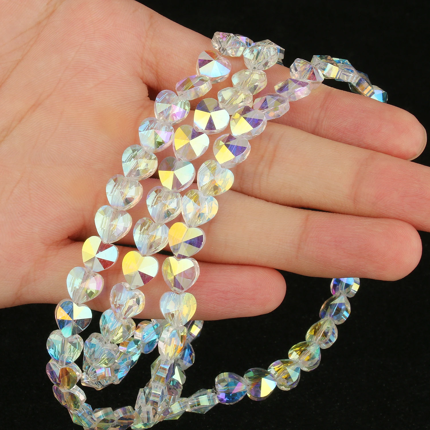 30pcs AB Color Transparent Heart Glass Crystal Bead Spacer Loose Beads for DIY Bracelet Jewelry Making 15inch 11x8mm