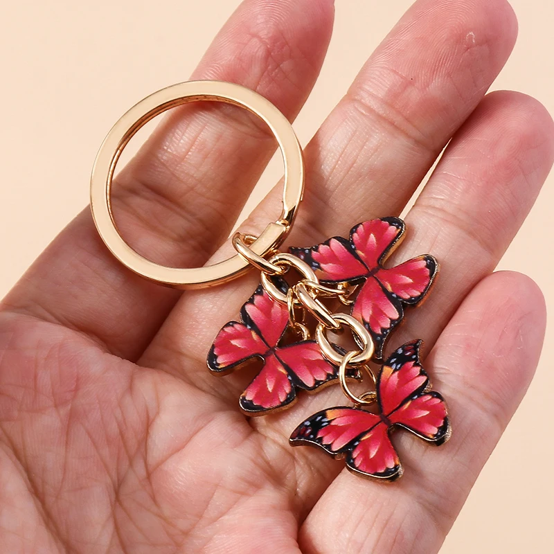 Cute Colorful Butterfly Keychains Enamel Animal Keyrings Souvenir Gift for Women Men Handbag Pendants Key Chains DIY Accessories