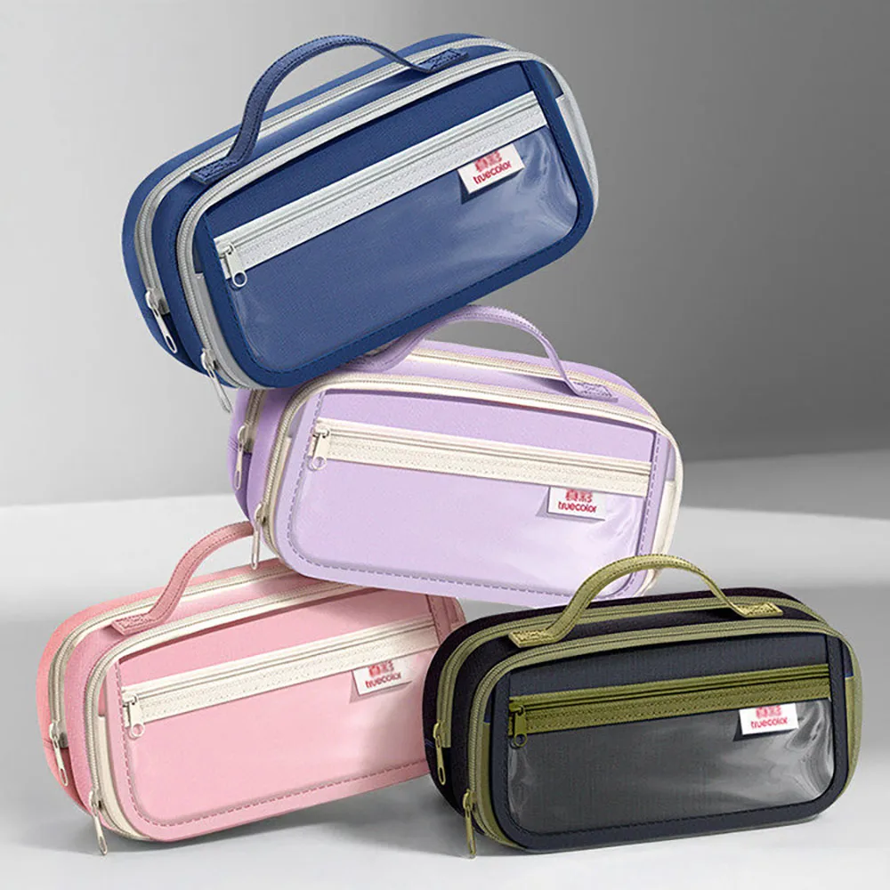 Simple and transparent nine layer pencil case, large capacity for middle and high school students, exam pencil case