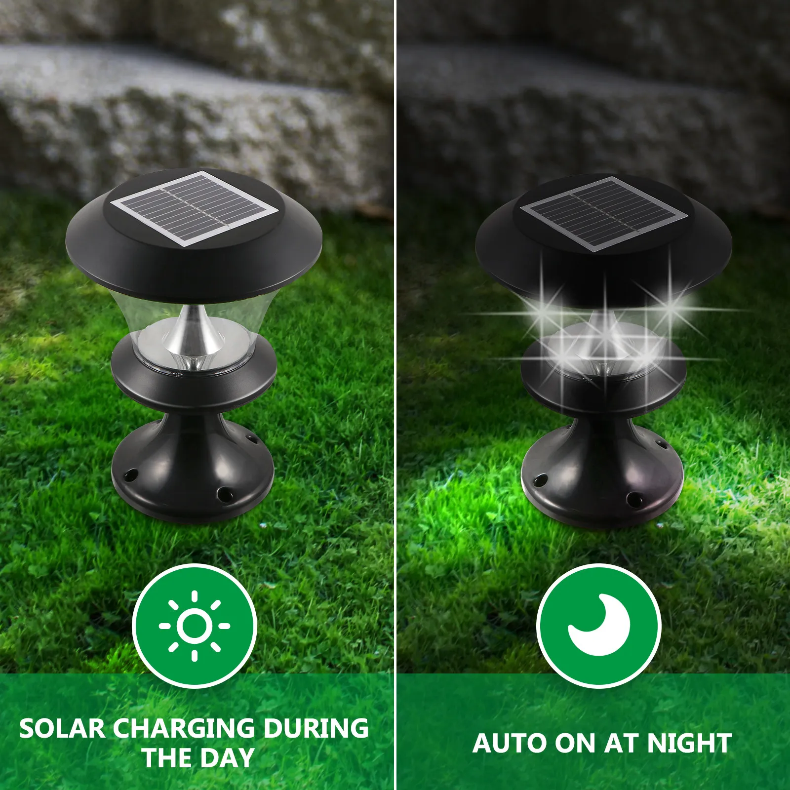 

Solar Lights for outside Fence Post Cap Spot Outdoor Path Black Led Deck Sensitive Garden