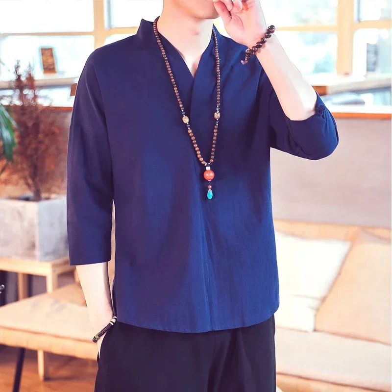 Kimono Japanese Style Men Short Half-sleeved cotton Breathable Men Shirt T-shirt Japanese Summer Yukata Feather Knitted Cardigan