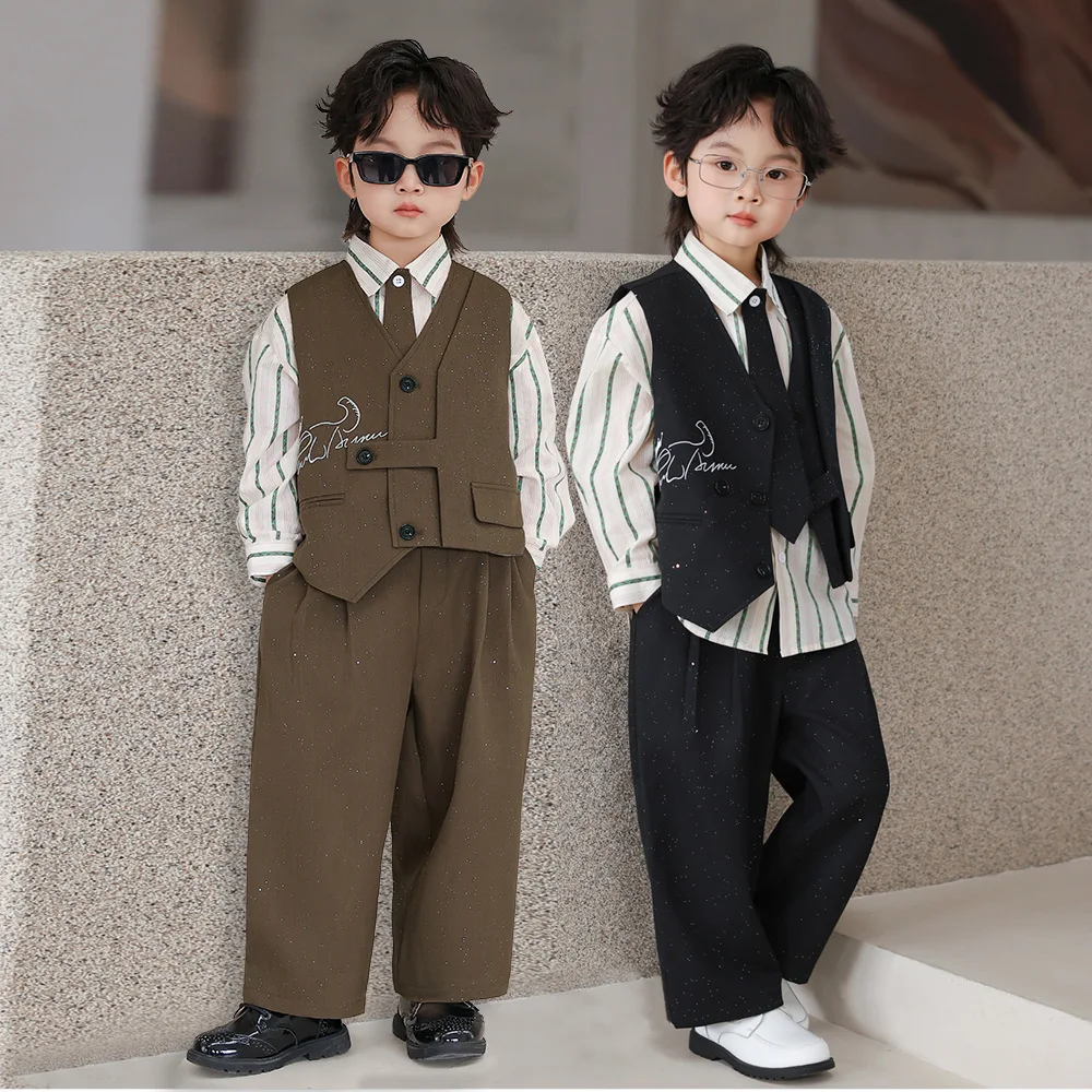 New Children's Vest Set British Style Boys' Suit Formal Wear Handsome Baby Host Performance Stage Photography Costume