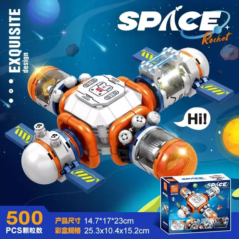 Bloques de construcción de ciudad espacial con estación espacial y modelo de cohete tripulado, juguetes de astronauta para niños y niñas, regalos de navidad