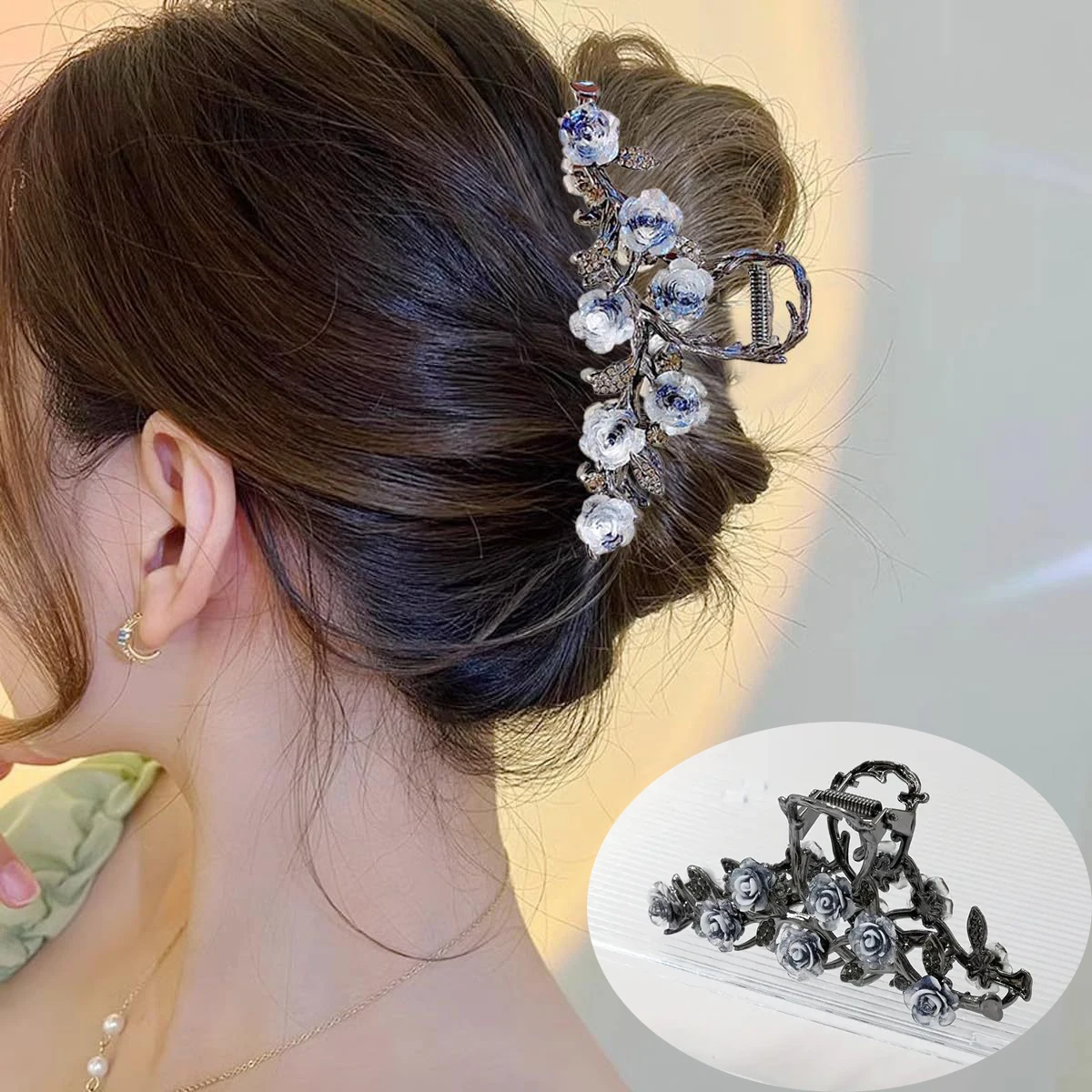 

New Alloy Camellia Claw Clip High-end Temperament Metal Rose Claw Clips Large French Shark Clip Hair Accessories for Women Gils