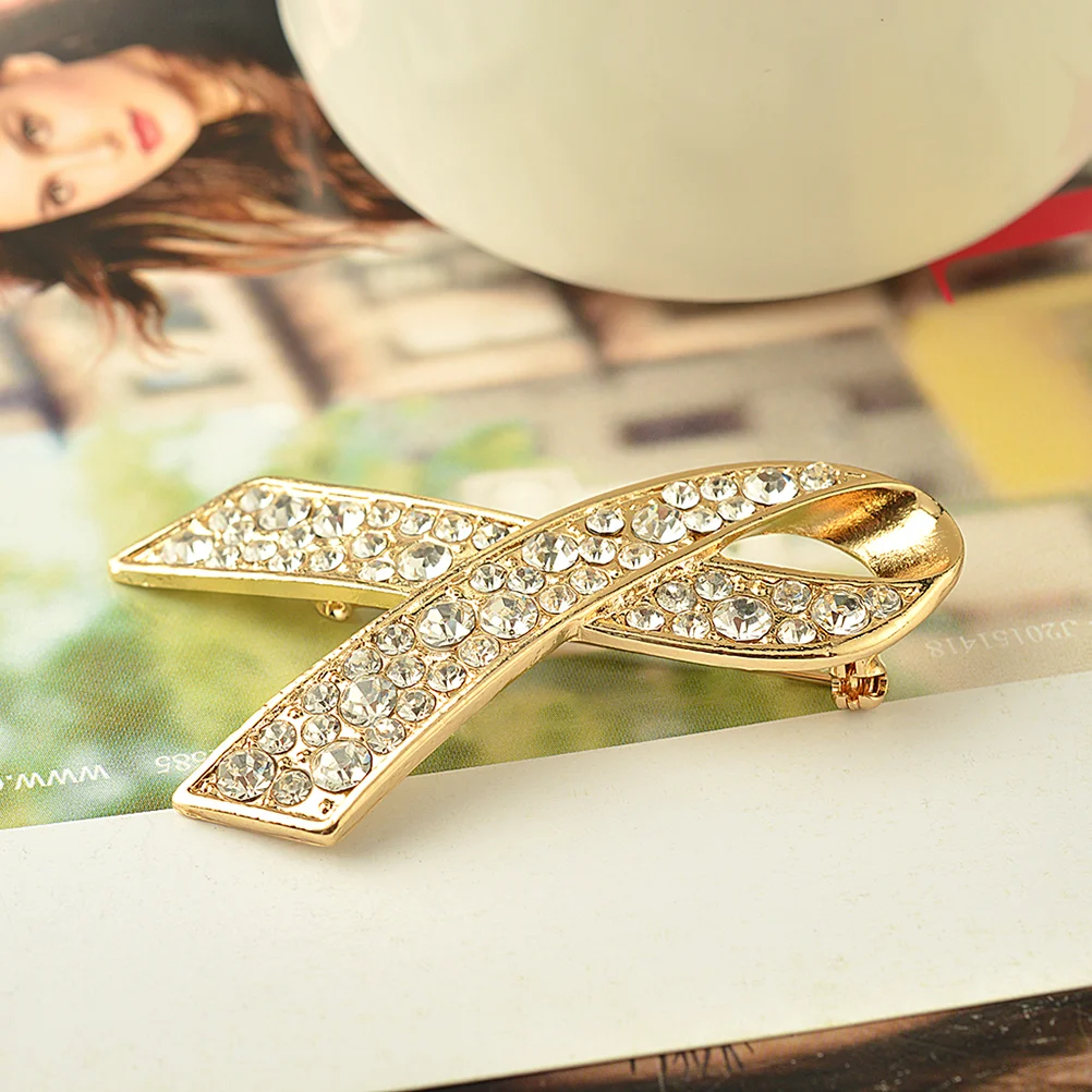 Ribbon Brooch with Crystal Rhinestones Delicate Lapel Pin Jewelry Accessories for Women