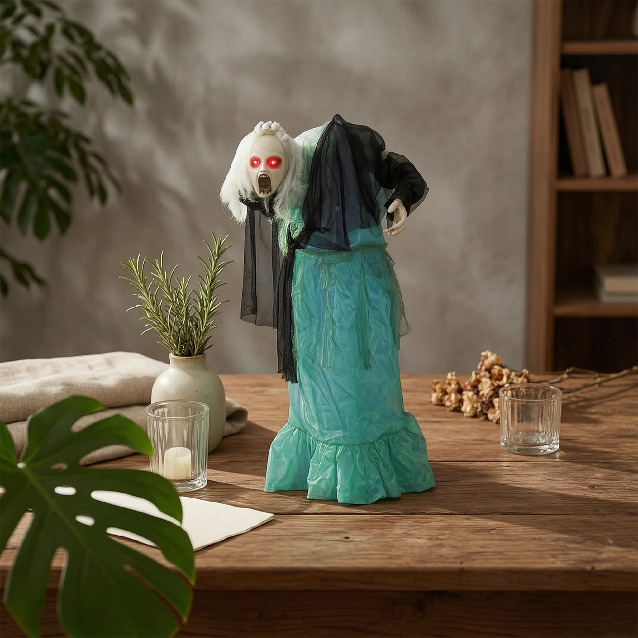 Electric Ghost Decoration Battery Powered Standing Ghost Decoration Reusable Transparent Veil for Indoor Display