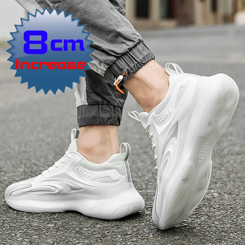 Zapatillas de deporte informales para hombre, zapatos de malla transpirable con tacón oculto, a la moda, de marca de lujo, 8cm, 6cm