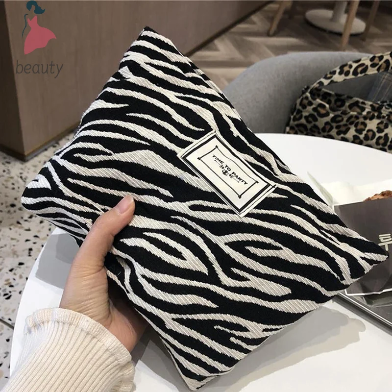 Zebra Print Cosmetic Clutch Bag para mulheres, grandes sacos de organizador de maquiagem, bolsa coreana, bonito toiletry beleza caso