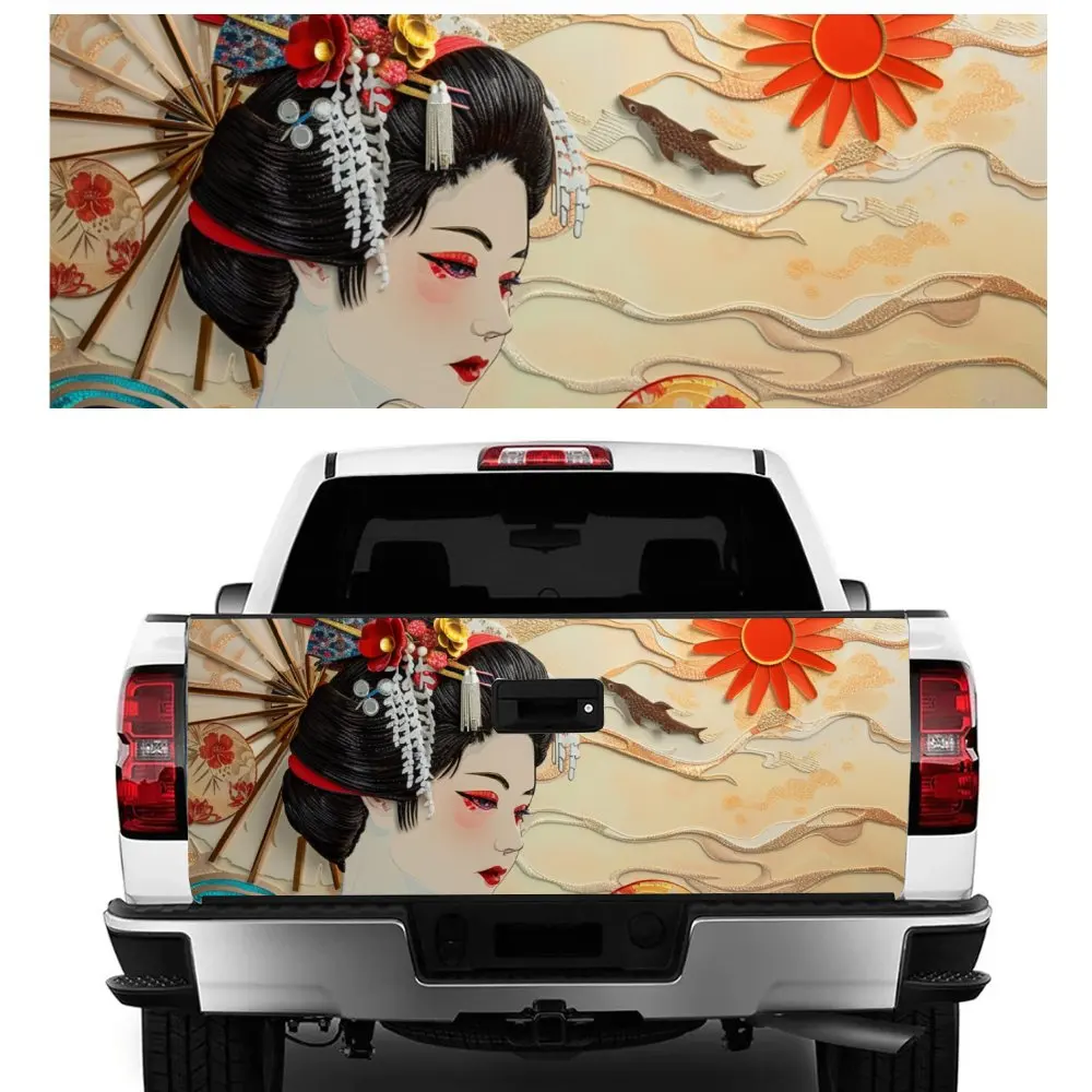 

Гейша, удерживающая зонтик, красное солнце, хвост автомобиля, багажник, защита виниловой наклейки, автоаксессуары, декоративная наклейка на капот для внедорожного пикапа