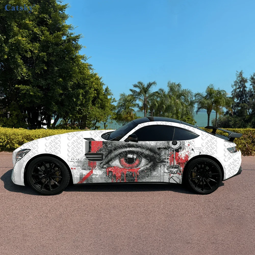 Red Eye Gothic Art Car Side Sticker Decoration,PVC Waterproof Scratch Resistant Decal,Car Protection,Auto Accessories Gift