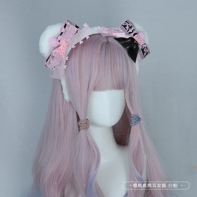 Lolita hairband ei pêssego urso de pelúcia orelha vestido espalhar acessórios de festa headwear acessórios para o cabelo