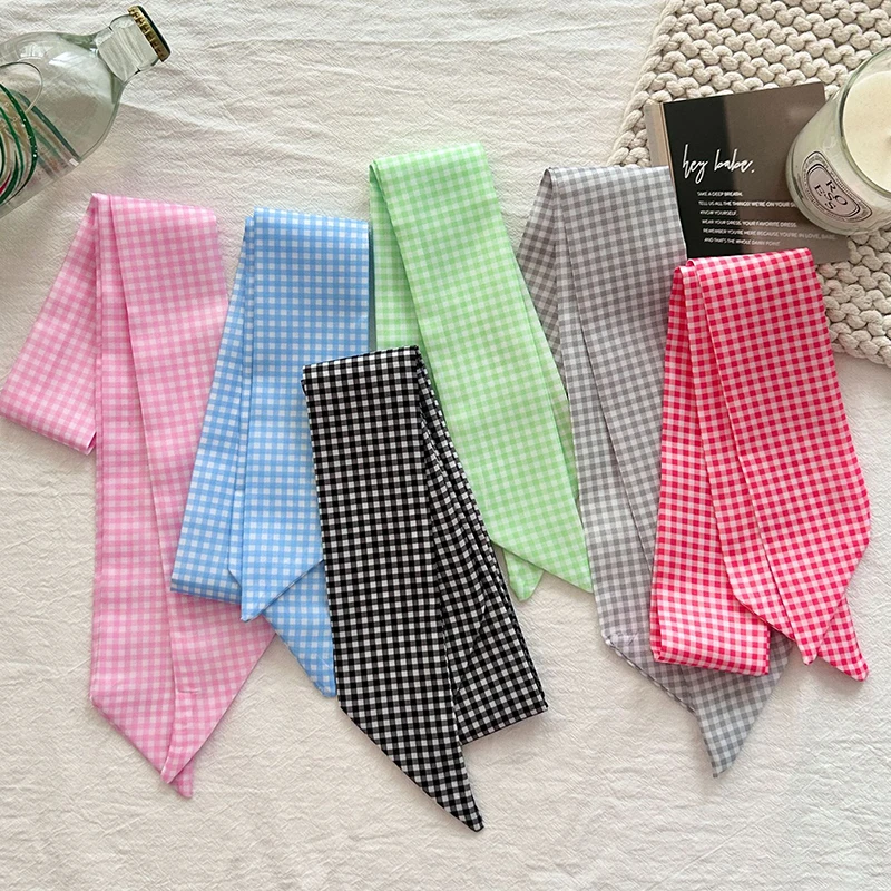 Women Scarf Luxury Silk Scarf Fashion Hair Headband Foulard Skinny Bag Scarves Neckerchief Small Bag Handle Ribbon Lady Tie