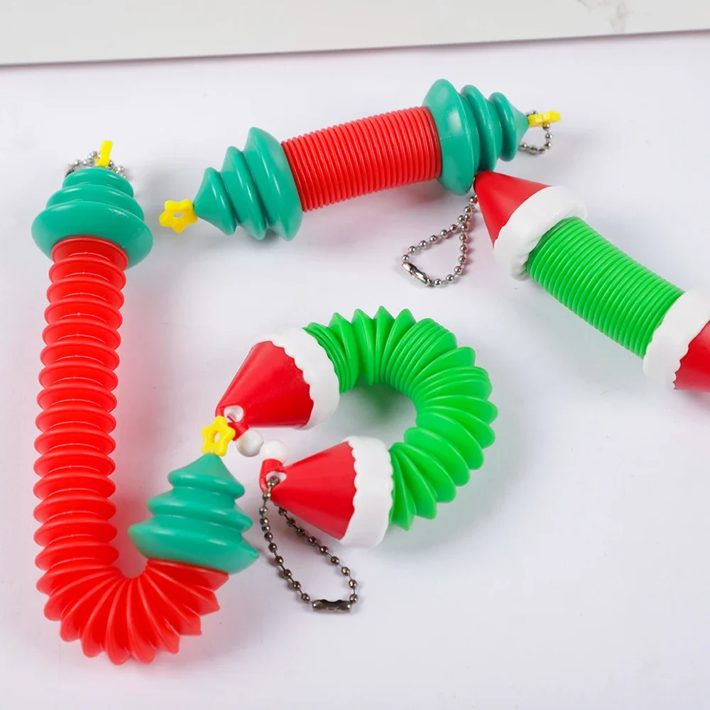 4Pcs Christmas Tree Hat  Mini Pop Tubes Sensory Toys for Kids Birthday Party Favors Christmas Party Stuffers Gift Pinata Fillers