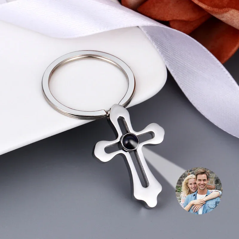 Portachiavi con foto personalizzato Portachiavi con proiezione di foto personalizzata con immagine all'interno Ciondolo con foto a croce personalizzato per donne e uomini