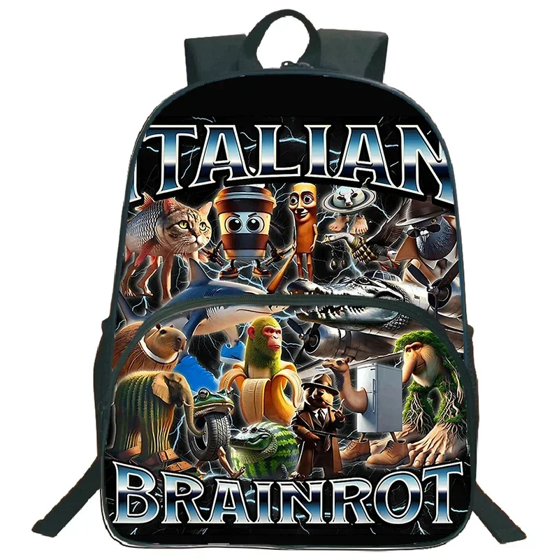 Funny Italian Brainrot Print Large Capacity Backpacks Laptop Bag Anime Schoolbag Primary School Bookbag Boys Girls Backpacks