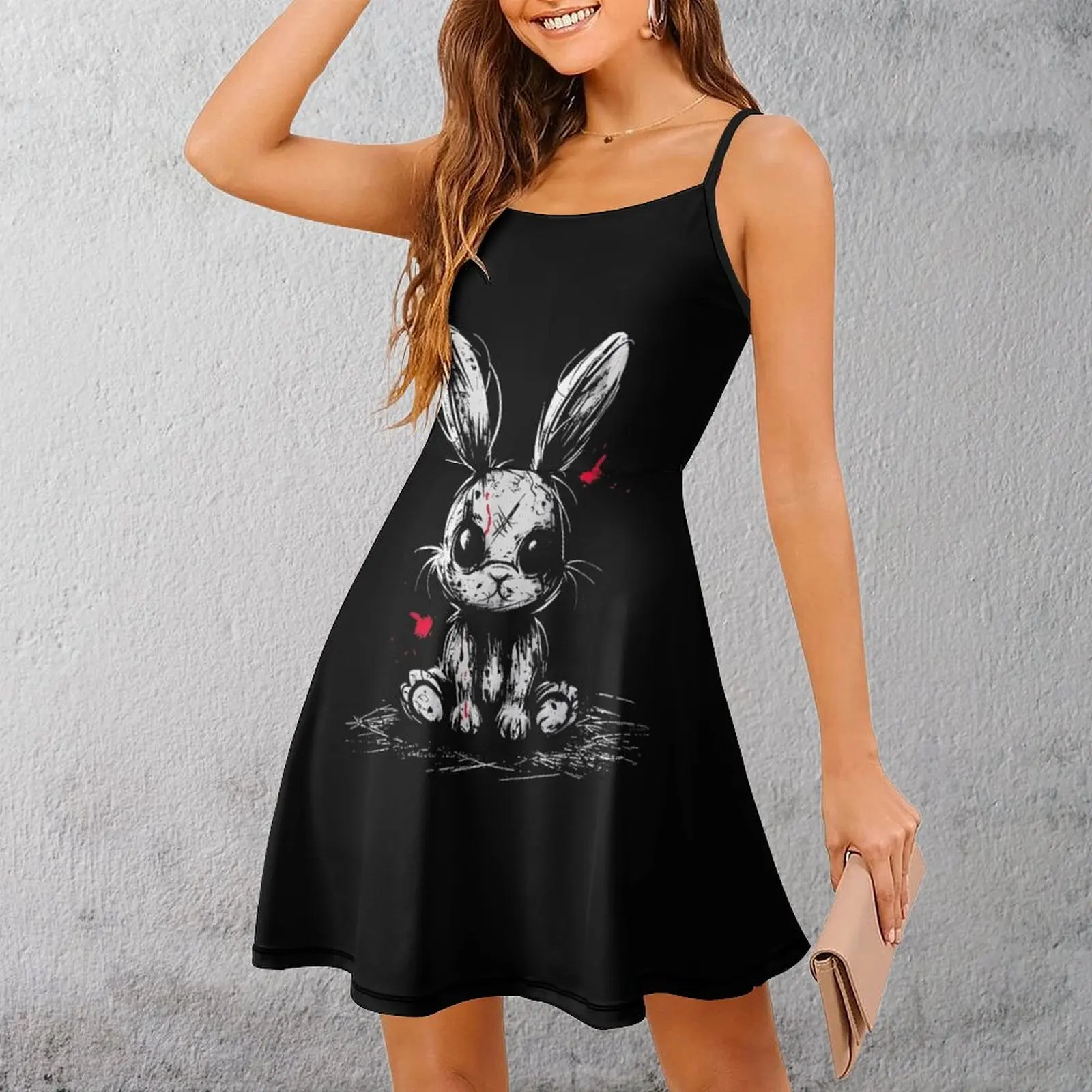 

Exotic Bloody Rabbit Art Funny Women's Sling Dress Woman's Clothing Funny Novelty Cocktails Strappy Dress