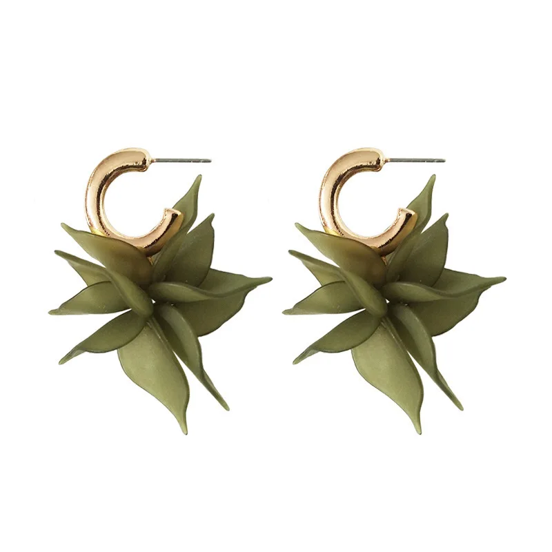 여성을위한 아크릴 말차 녹색 꽃 꽃잎 귀걸이 패션 C 모양의 드롭 귀걸이 파티 웨딩 귀 보석 도매