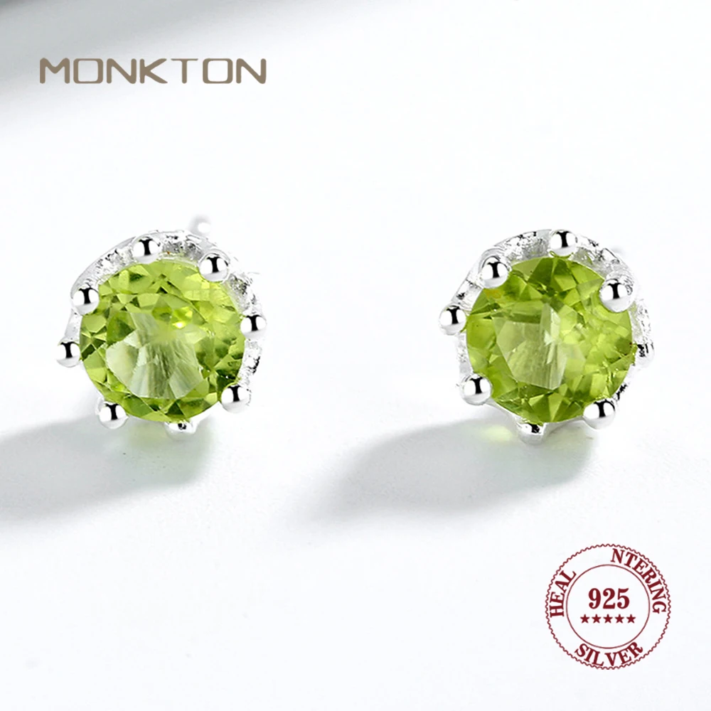 

Monkton 100% 925 Sterling Silver Natural Peridot Earrings for Women 5mm Round Green Crystal Birthstone Stud Earrings for Girls