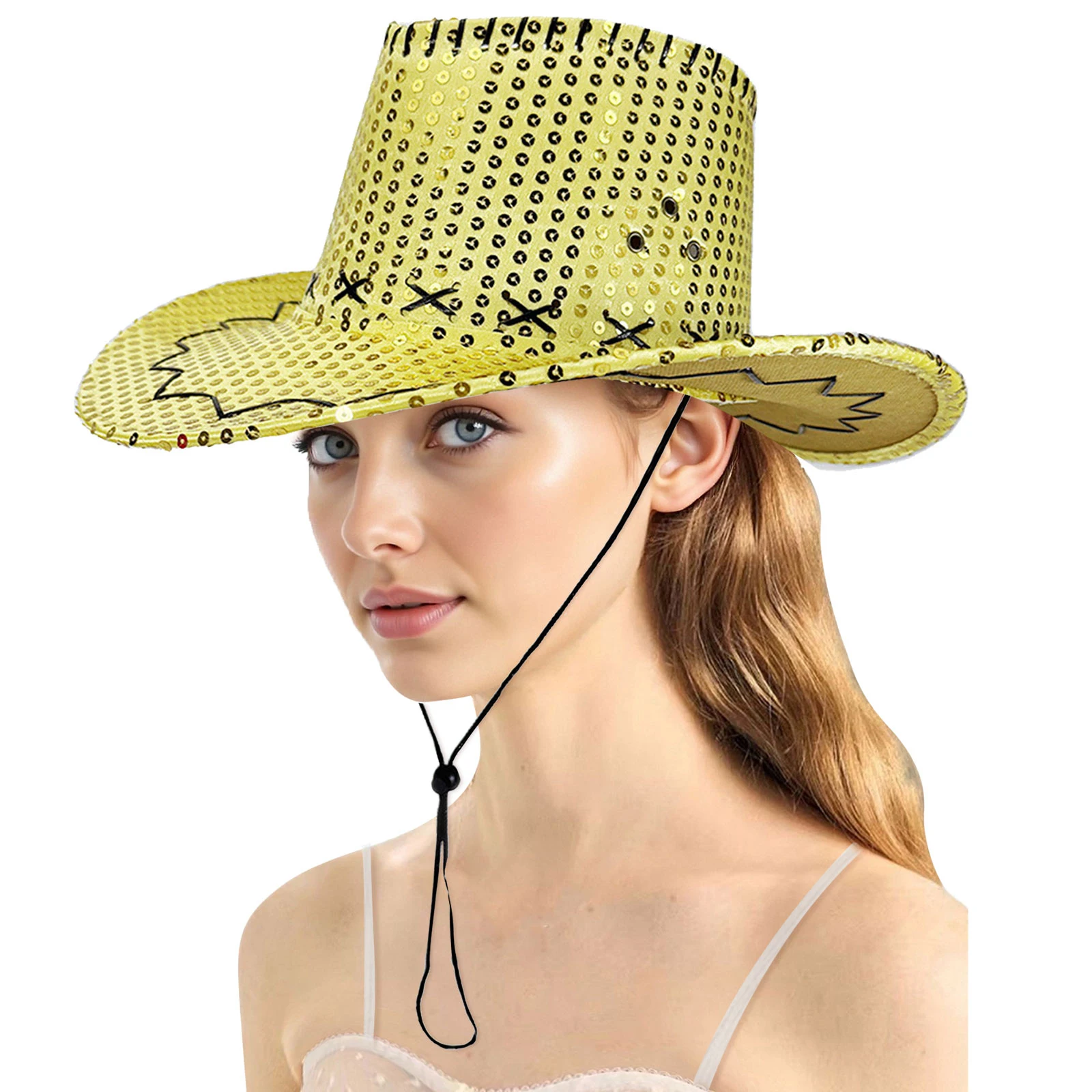 1Pc Cowgirls Hoed Retro Geborduurde Bloem Versierd Hoed Trekkoord Touw Cowboy Cap Voor Carnaval Halloween Party Props Levert