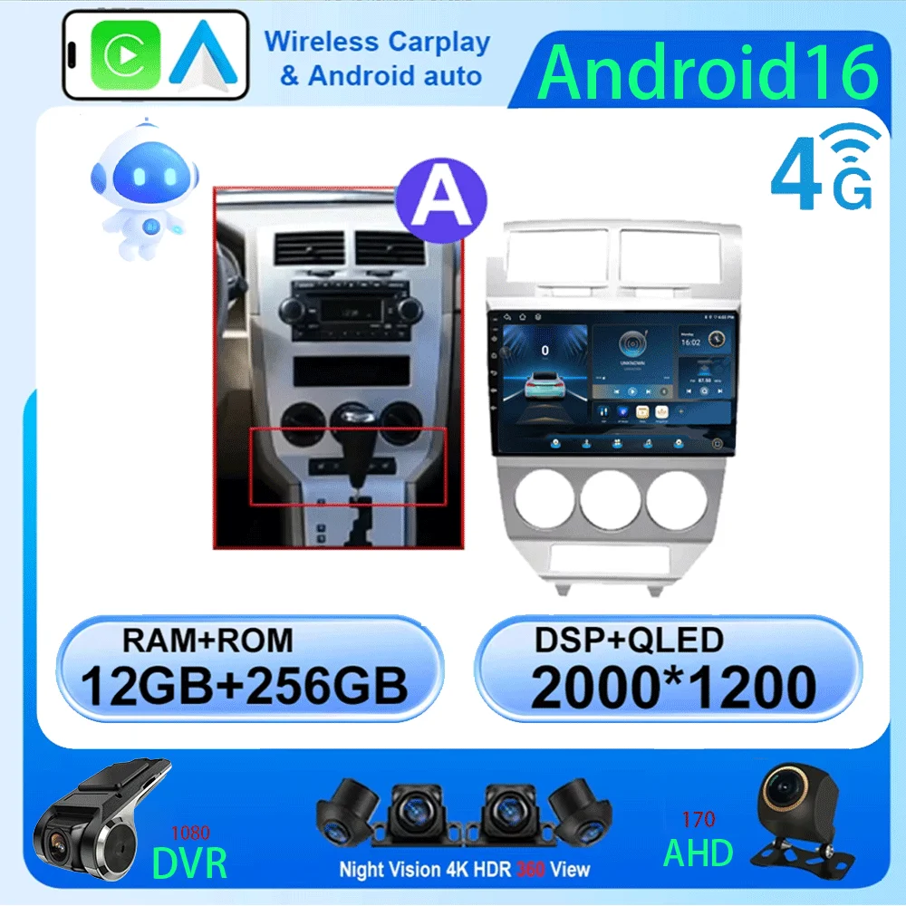 LJZN Android 16 Radio For Dodge Caliber Jeep Compass 1 MK Patriot 2006 - 2010 Multimedia Player Stereo Head Unit GPS Navigation