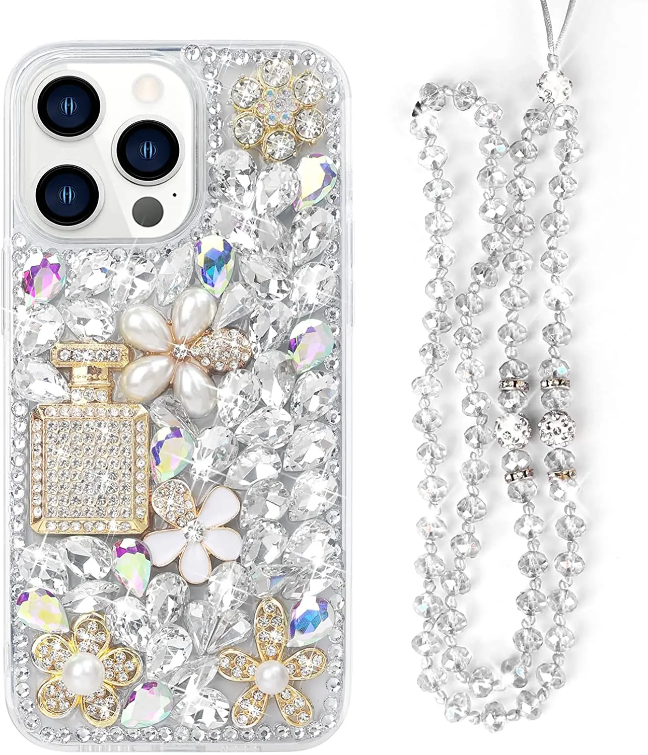 

Luxury Sparkling perfume Bottle Diamond Case For iPhone 15 14 13 12 11 Pro Max X XS XR 7 8 Plus Back Cover with Lanyard Strap