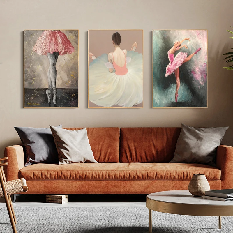 

3Pcs /Set Simple Ballet Girl Canvas Print Poster Retro Wall Art Painting Pictures Modern Living Room Dance Studio Homedecoration