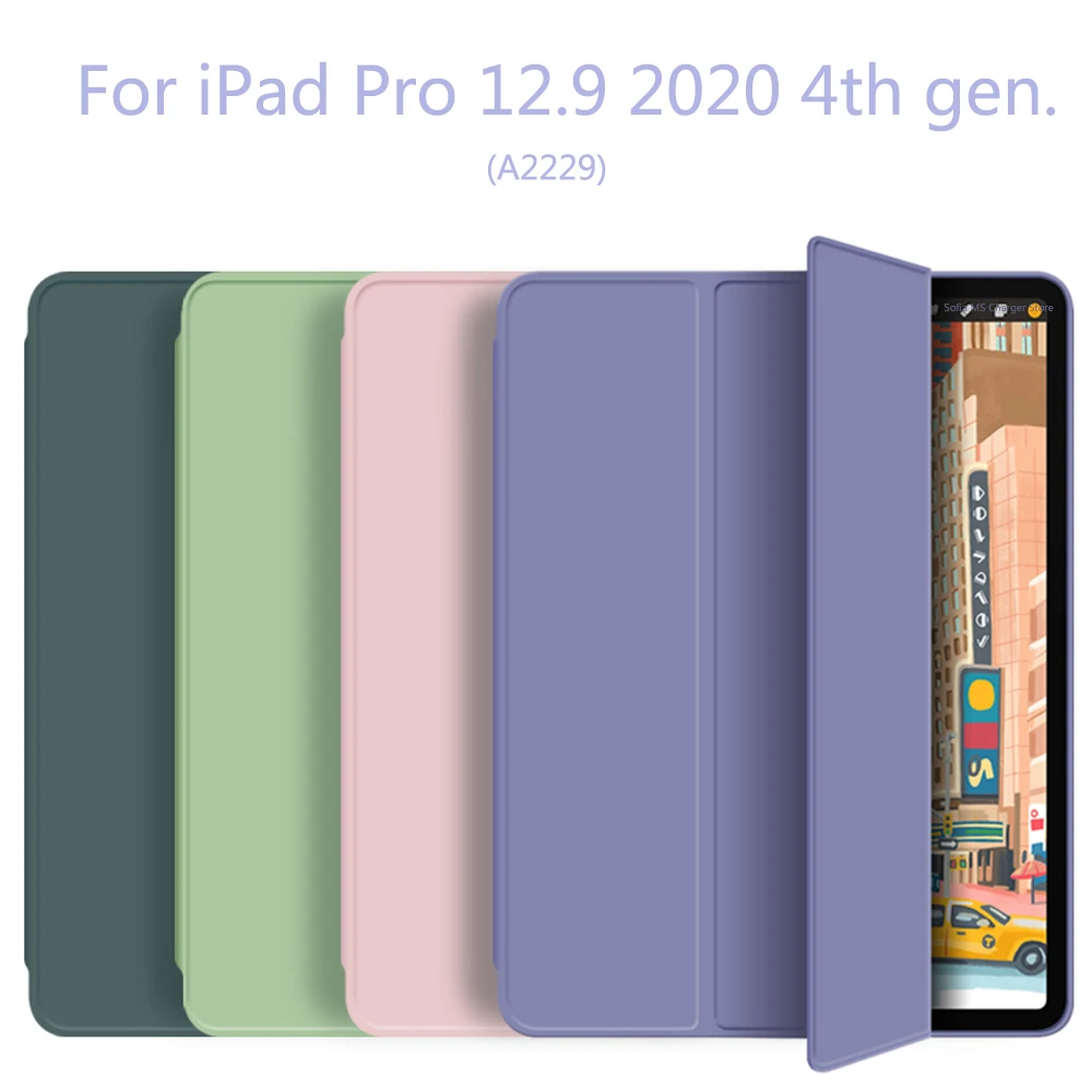 

For iPad Pro 12.9 inch 2020 case With Pencil Holder Smart cover Tri-fold Soft Back For iPad Pro12.9 4th Generation model A2229