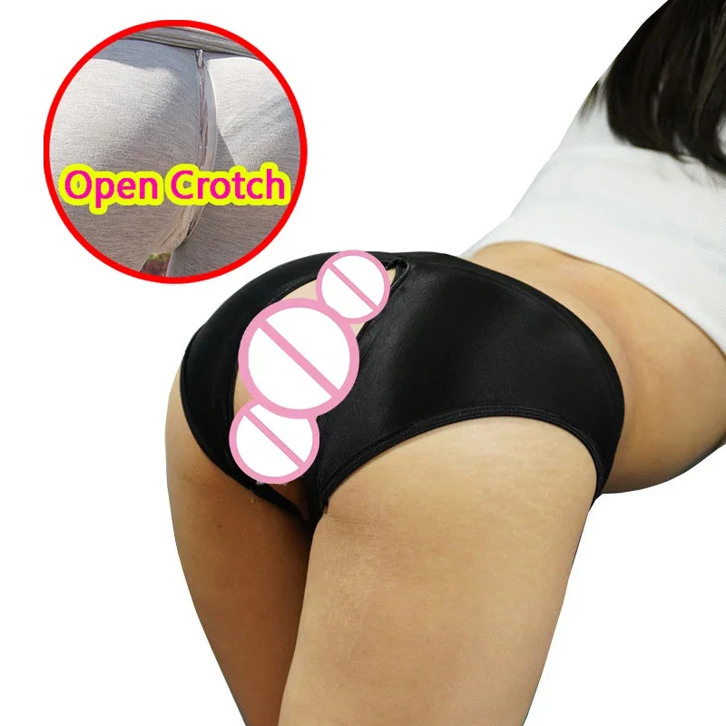 Woman Open Crotch Sexy Shorts with Hidden Zippers Outdoor Sex Crotchless Pants Erotic Club Dancewear Transparent Panties Push Up