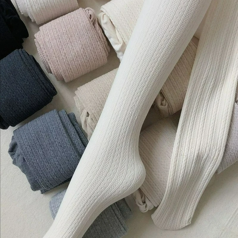 2026 Vintage Knitted Pattern Tights for Women Fashion Basic Thickened Wool Tights High Streetwear Stocking Pantyhose for Winter