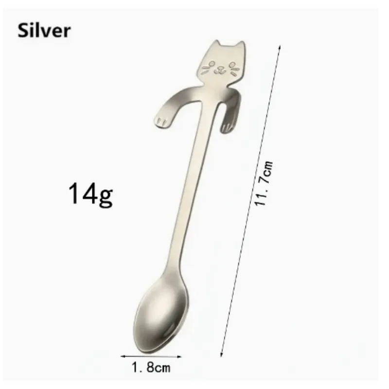 Stainless Steel Cat Shape Coffee Teaspoon Cute Mini Dessert Scoop Ice Cream Snack Spoon Tableware Kitchen Gadget Accessories