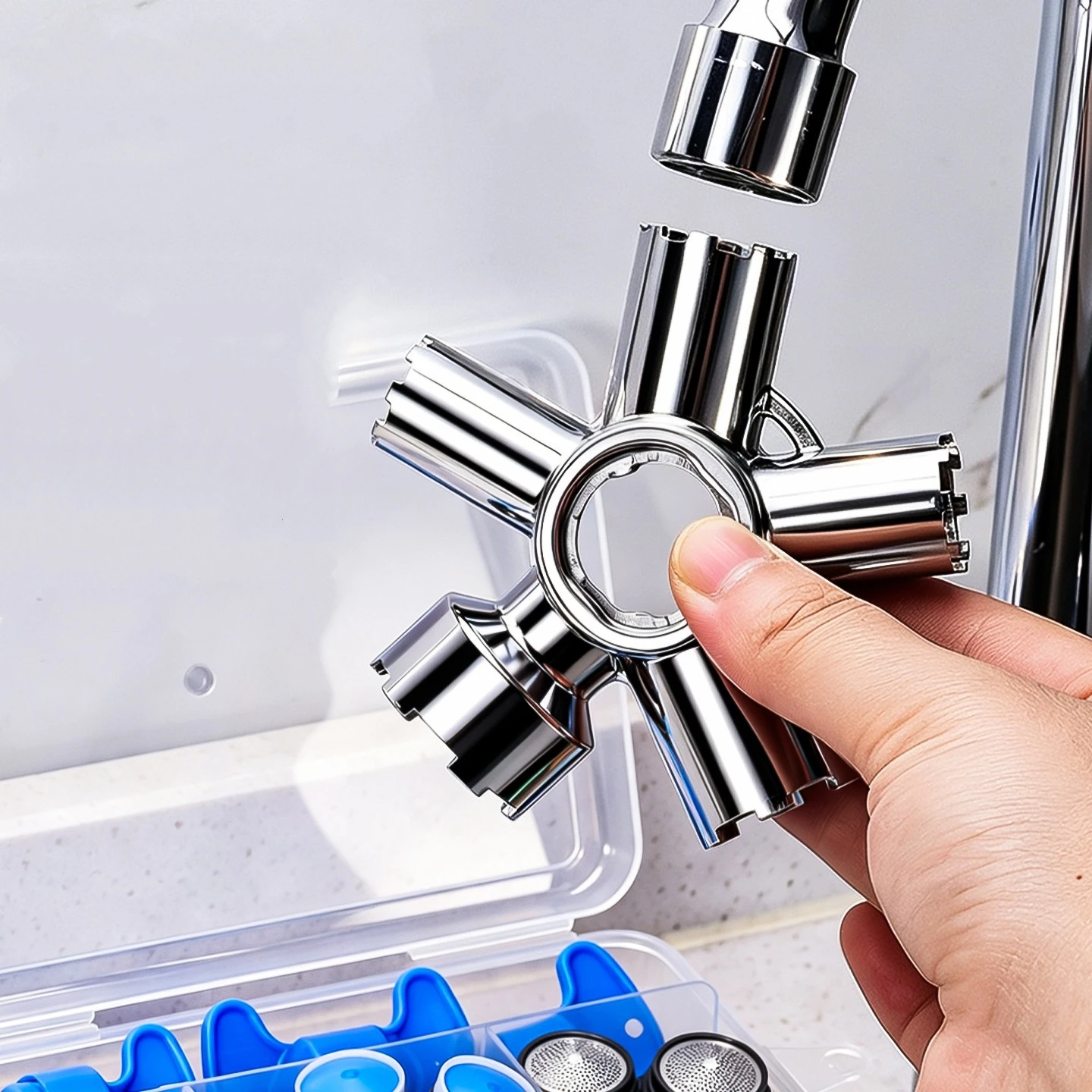 10 In 1 Faucet Aerator with Removal Wrench Tool Faucet Aerator Key For Threaded Aerator/Aerator With Housing Cut Edge&Round