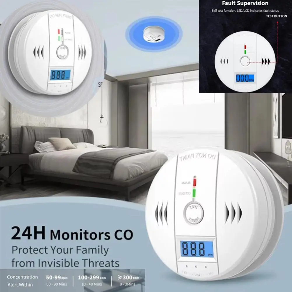 High Sensitive LCD CO Sensor Work alone Built-in 85dB siren sound Independent Carbon Monoxide Poisoning Warning Alarm 