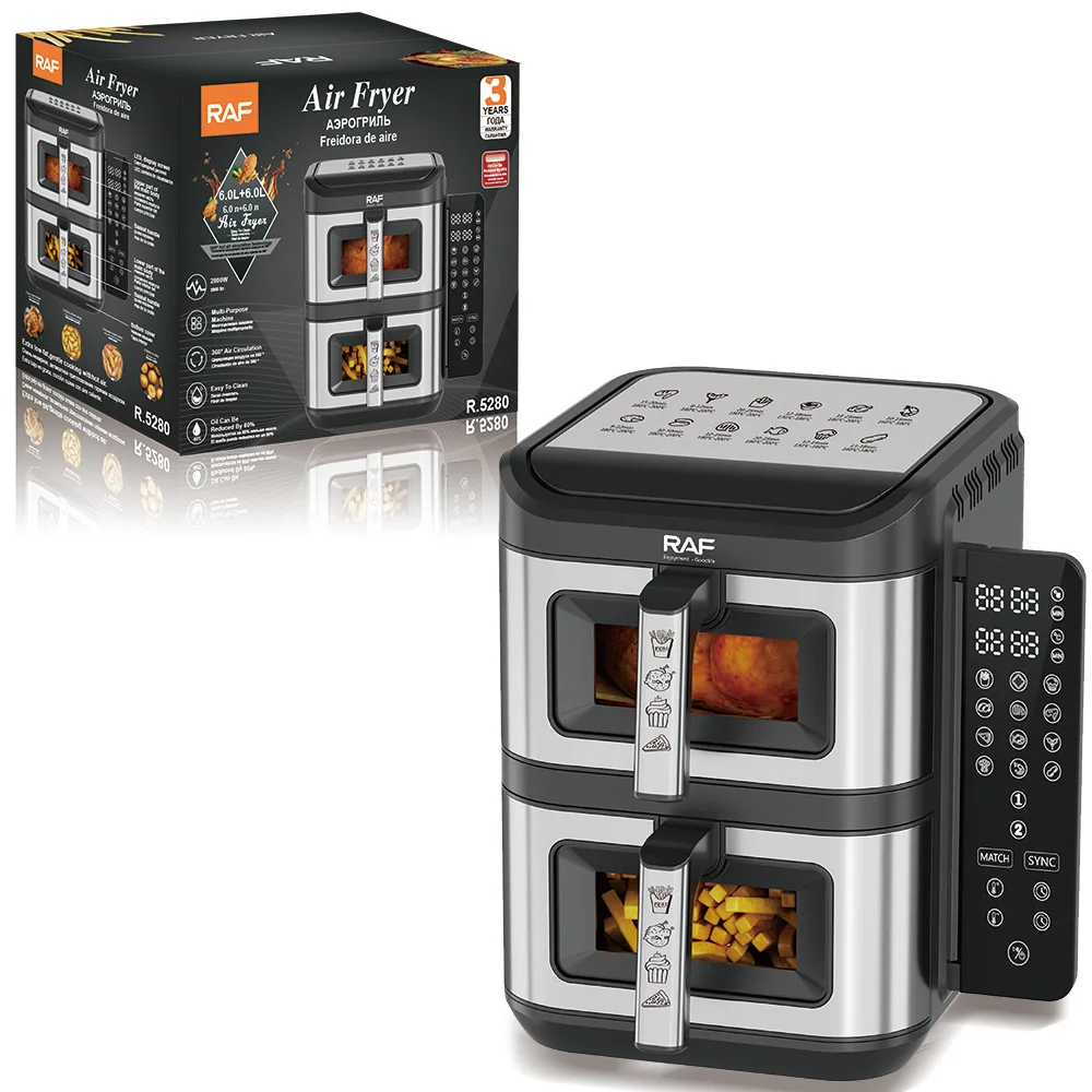 RAF 12L Large Capacity Multifunctional Intelligent Oil-Free Smoke-Free 2800W Double-Layer Air Fryer for Household