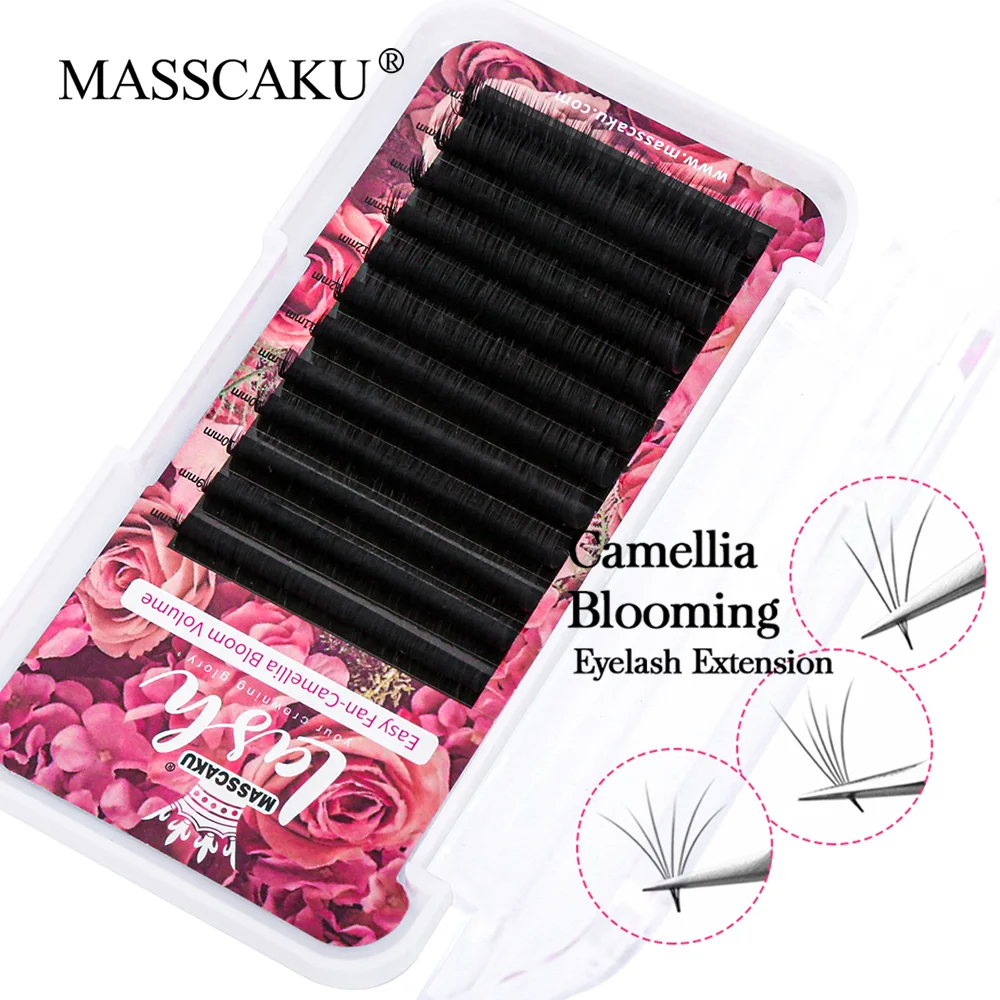 

MASSCAKU Automatic Flowering Eyelash Extension 100% Handmade Lashes Easy Blooming Eyelashes 0.05-0.10mm Silk False Lash